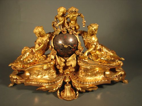 Antique French Figural Gilt Bronze Mantle Clock.