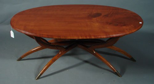 Modern Coffee Table with cherry oval top and brass c