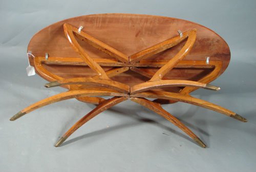 Modern Coffee Table with cherry oval top and brass c - 4