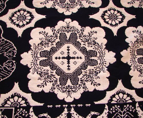 Antique Blue & White Jacquard Coverlet. Marked "Ma - 3