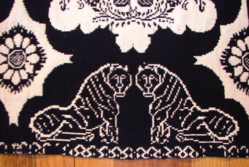 Antique Blue & White Jacquard Coverlet. Marked "Ma - 4