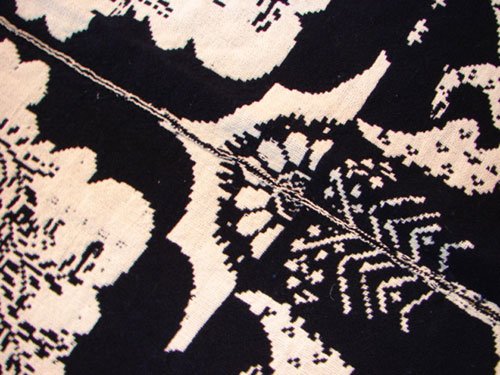 Antique Blue & White Jacquard Coverlet. Marked "Ma - 5