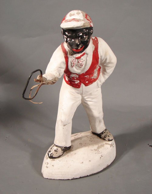 200 Cast Cement Vintage Lawn Jockey Lantern. Portion o