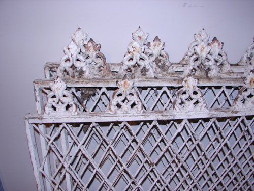 4 antique cast iron and wire garden fence sections