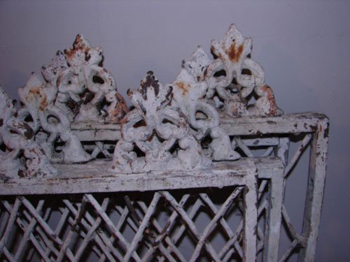 4 antique cast iron and wire garden fence sections - 4