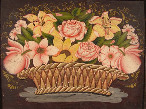American Folk Art Painting on wood panel. Antique