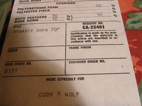 Cody & Wolf Sofa. 27" high by 69 1/2" wide by 40" - 4