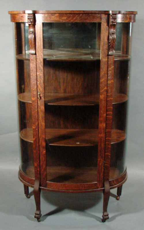 Victorian Carved Oak Curved Glass China Cabinet i