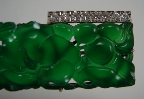 18k White Gold, Green Jade & Diamond Art Deco Pi - 2