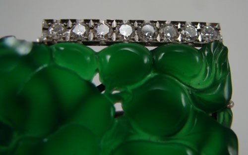 18k White Gold, Green Jade & Diamond Art Deco Pi - 3