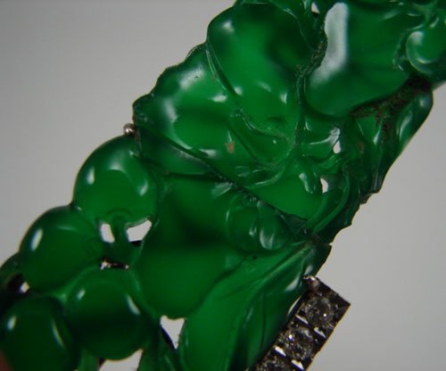 18k White Gold, Green Jade & Diamond Art Deco Pi - 4