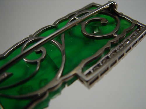 18k White Gold, Green Jade & Diamond Art Deco Pi - 6