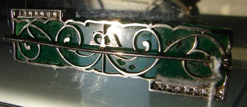 18k White Gold, Green Jade & Diamond Art Deco Pi - 7