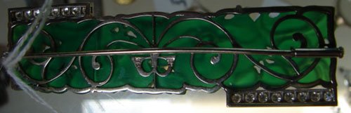 18k White Gold, Green Jade & Diamond Art Deco Pi - 8