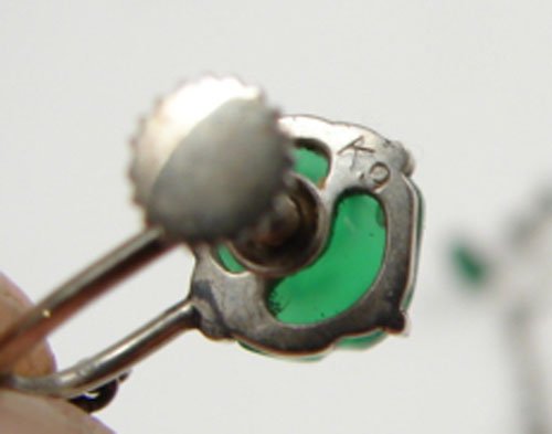 Pair of Green Jade & Pearl Drop Earrings with 9k - 4