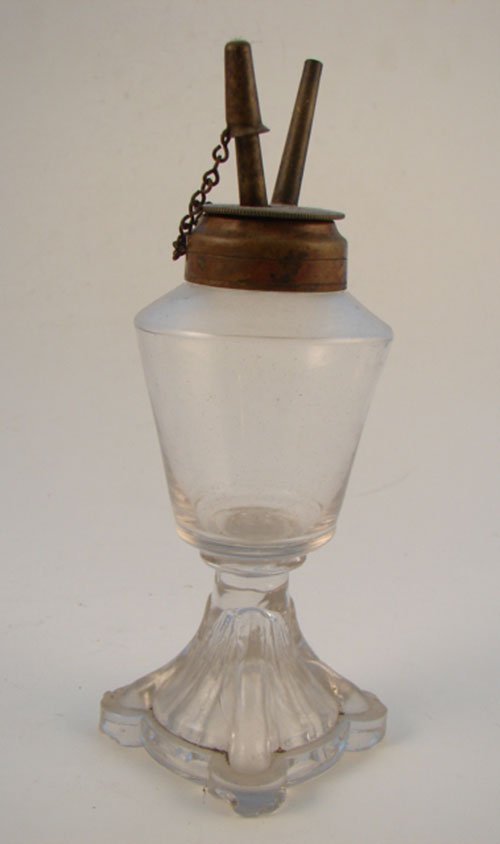 Antique Flint Glass Oil Lamp. Flakes at base. 7"