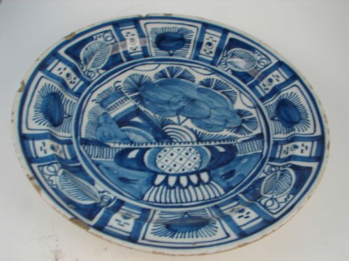 Antique Blue and White Platter Cake Plate. Chips 