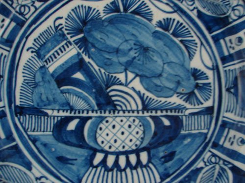 Antique Blue and White Platter Cake Plate. Chips  - 2