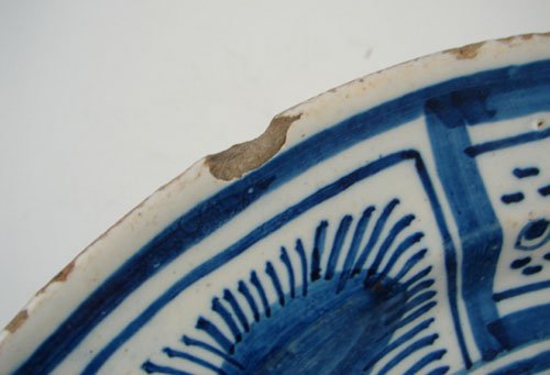 Antique Blue and White Platter Cake Plate. Chips  - 3