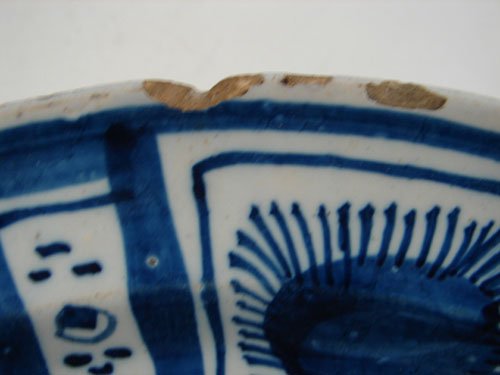 Antique Blue and White Platter Cake Plate. Chips  - 4