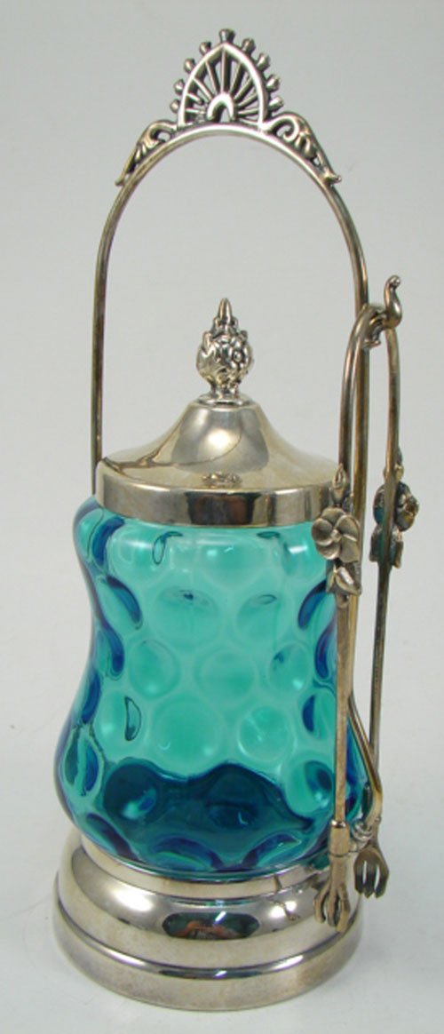 012T: Victorian Silver Plate & Sapphire Blue Glass Pick