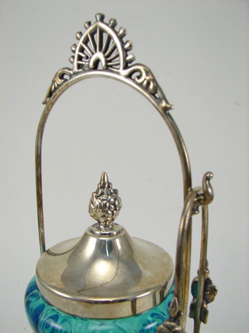 012T: Victorian Silver Plate & Sapphire Blue Glass Pick - 2