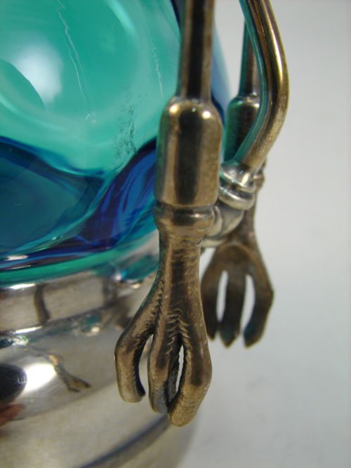 012T: Victorian Silver Plate & Sapphire Blue Glass Pick - 4