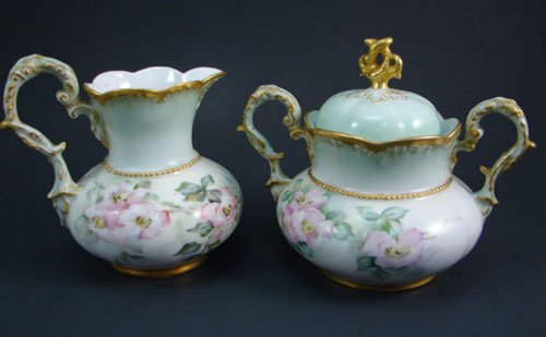 C.T. Signed Fine Porcelain Cream Pitcher and cove