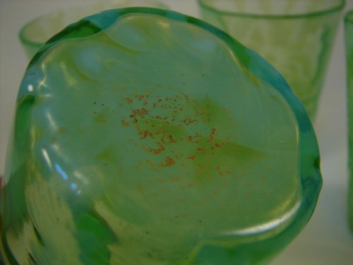 Set of 4 Opalescent Vaseline glass Tumblers. 4"h x - 4