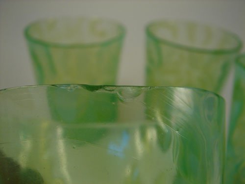 Set of 4 Opalescent Vaseline glass Tumblers. 4"h x - 5