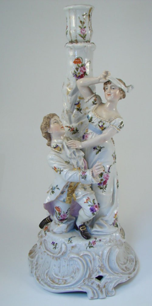 German Fine Porcelain Figural Candle Holder. 14"h x