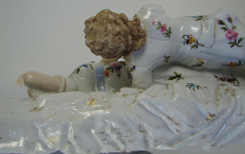 German Fine Porcelain Figural Candle Holder. 14"h x - 4