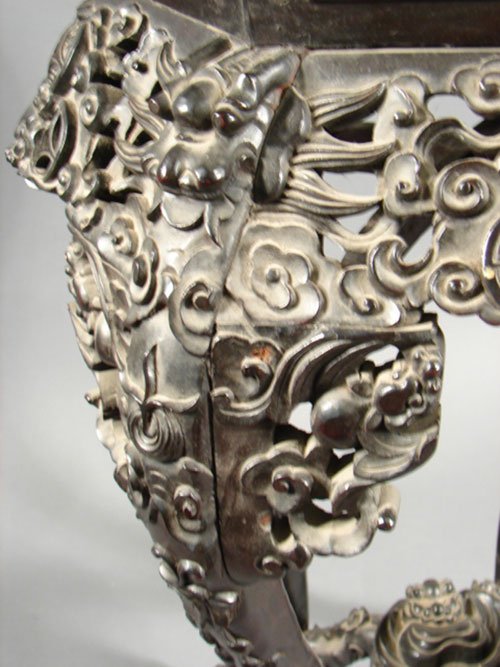 Antique Oriental Carved Teakwood Stand with marble - 2