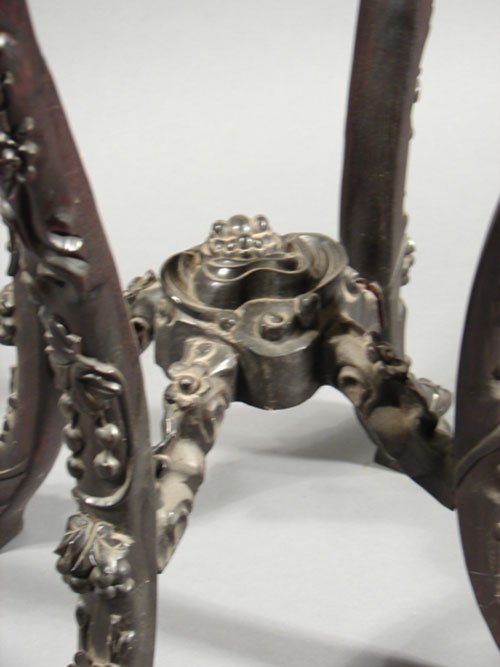 Antique Oriental Carved Teakwood Stand with marble - 4