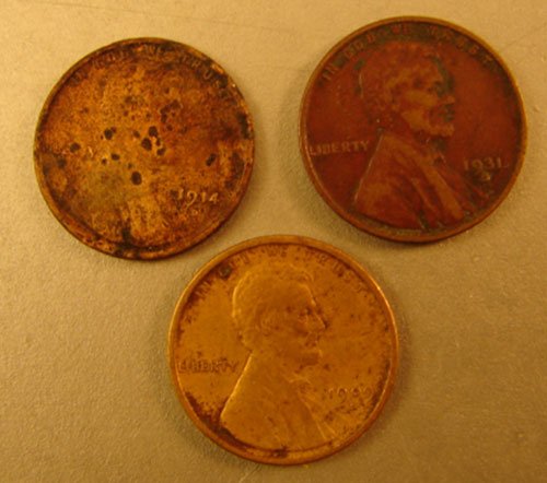 3 Lincoln Cents: 1909S fine cleaned, 1914D damage