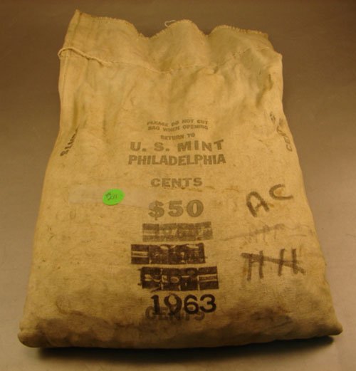 Mint sewed bag of Lincoln Cents 1963