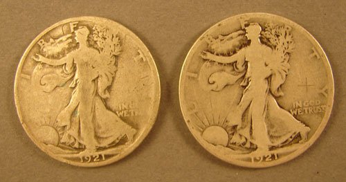 Pair of 1921s Liberty Walking Halves both Good