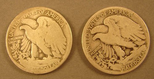 Pair of 1921s Liberty Walking Halves both Good - 2