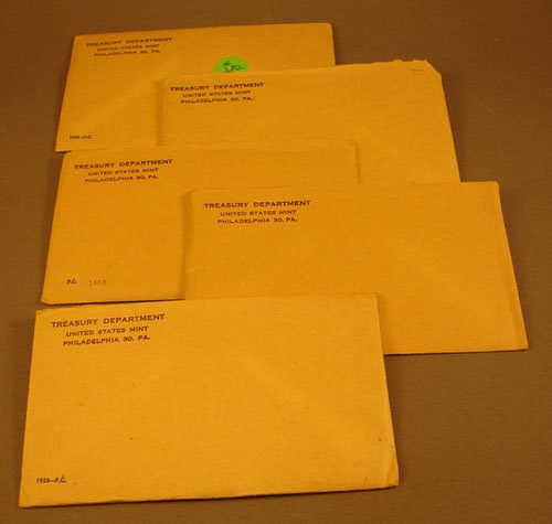 Five 1958 Proof sets in original packaging