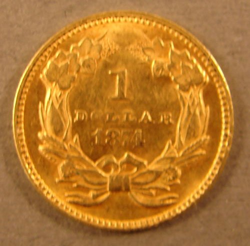 1874 $1 US Gold Type III AU - 2