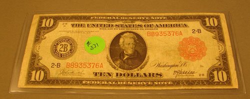 $10 Large FRN series 1914 Red Seal NY, NY VG/F