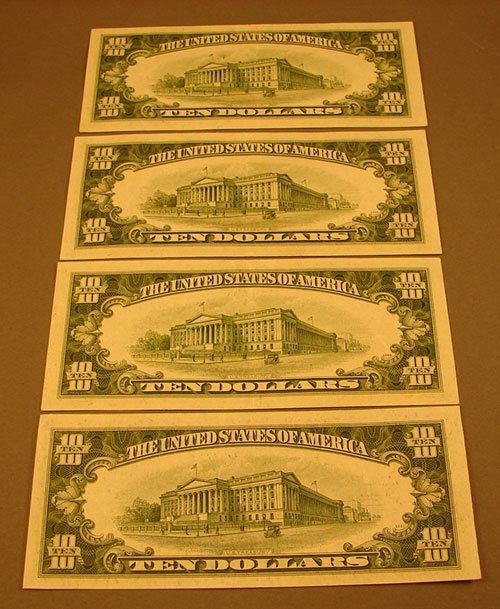 Four $10 Silver Certificates 1934D AU - 2
