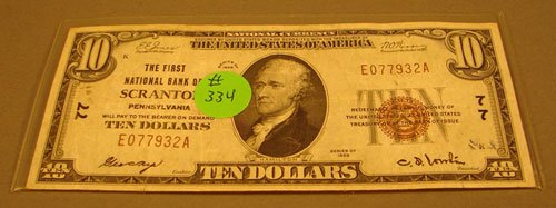$10 small National Currency 1929 1st National Ban