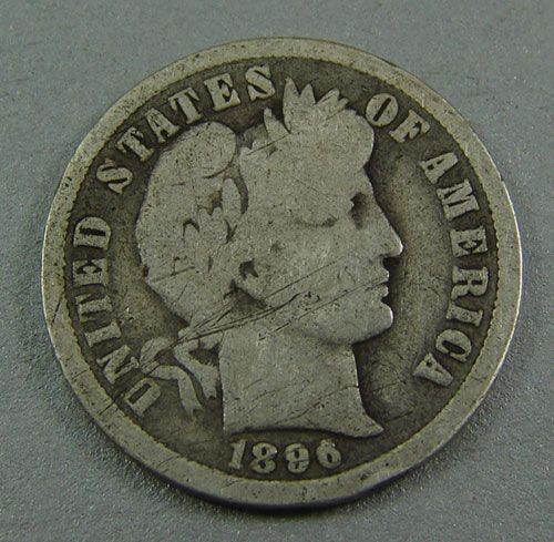 1896o Barber Dime good with a couple of light scr