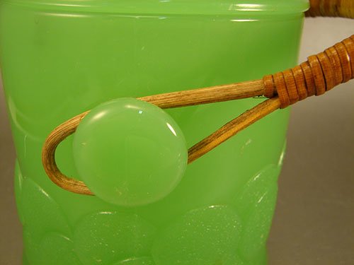 Rare Jade Green Glass Ice Bucket with wooden hand - 2