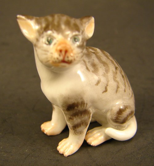Meissen Fine Porcelain Figure of a Tabby Cat. Exce