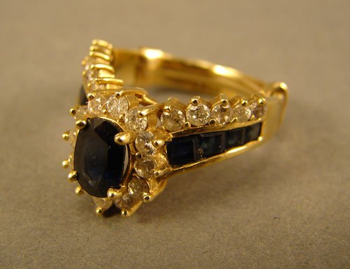 Ladies 14k Yellow Gold Diamond & Dark Blue Sapphir