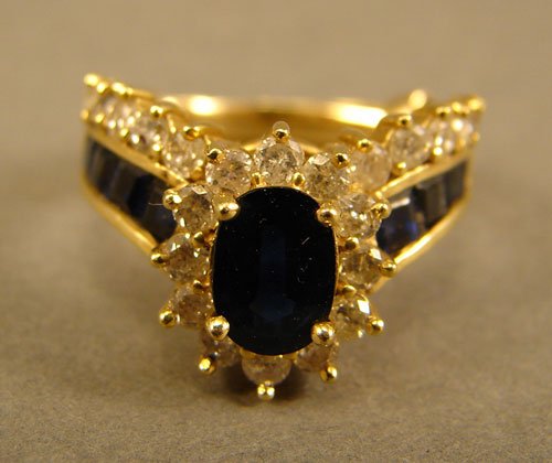 Ladies 14k Yellow Gold Diamond & Dark Blue Sapphir - 2