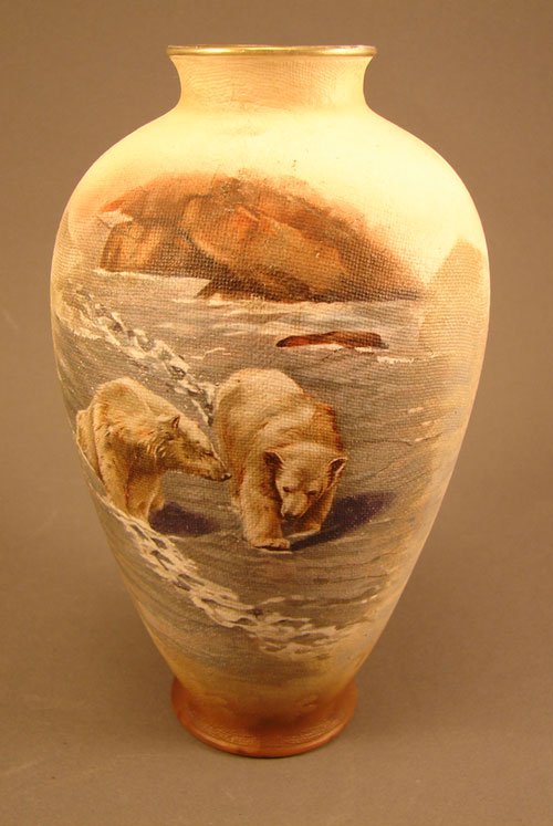 Royal Bayreuth Tapestry Polar Bear Vase. Slight we