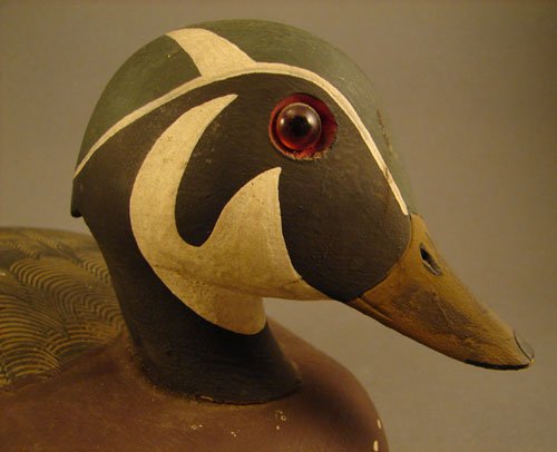 Decoy, hand painted with glass eyes. 6"h x 6"w x 1 - 2